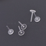 Plastic Flat Round Stud Earring Findings, Clear, 6mm, pin: 1mm(X-KY-P007-N01)