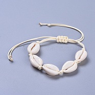 Adjustable Cowrie Shell Braided Bead Bracelets, with Eco-Friendly Korean Waxed Polyester Cord, Seashell Color, 14-1/8 inch(36cm)(BJEW-JB04278)