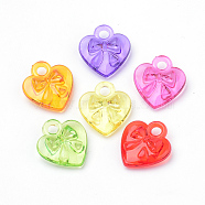 Transparent Acrylic Charms, Heart with Bowknot, Mixed Color, 17.5x16x6mm, Hole: 2.5mm(X-TACR-S144-57)