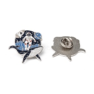 Creative Zinc Alloy Brooches, Enamel Lapel Pin, with Iron Butterfly Clutches or Rubber Clutches, Whale Shape with Spaceman, Platinum, 30x30mm, pin: 1mm(JEWB-R015-012P)