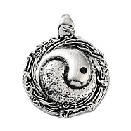 Tibetan Style Alloy Pendants,  Yin-yang Charms, Antique Silver, 41x32x5mm, Hole: 6mm(TIBE-L012-044AS-02)
