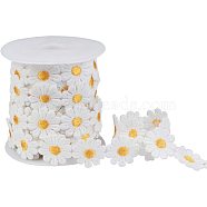 Polyester Ribbons, Garment Accessories, with Plastic Spools, Daisy, White, 25mm, Flower: 27x25x2mm, about 7yards/roll, Spool: 19x79mm(OCOR-NB0001-17)