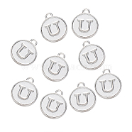 Alloy Pendant Cabochon Settings, For Enamel, Cadmium Free & Lead Free, Flat Round with Letter, Platinum, Letter.U, 14x12x2mm, Hole: 1.5mm(PALLOY-N156-01U-P)