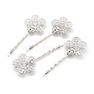 Iron Hair Bobby Pin Findings,  Flower, Antique Silver, 68x27x5mm(PALLOY-F196-03AS)