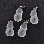 Frosted Calabash with Chinese Blessing Glass Pendants, with Polymer Clay Rhinestone and Platinum Tone Brass Findings, Clear, 46~51x20~21mm, Hole: 2mm(GLAA-K003-01)