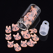 Handmade Polymer Clay Kitten Nail Art Decoration Accessories, with Glass Wishing Bottle and CCB Plastic Bottle Stopper, Cartoon Cat Head, Light Salmon, 4~9x4~6x0.5~1mm(MRMJ-S046-001F)