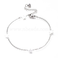 304 Stainless Steel Cable Chain Anklets, with Star Links and Lobster Claw Clasps, Stainless Steel Color, 8-7/8 inch(22.5cm)(AJEW-M026-12P)