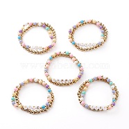 Letter Style Stretch Bracelets Sets, with CCB Plastic & Acrylic & Brass Beads, Mixed Color, Inner Diameter: 2-3/8 inch(6cm), 2pcs/set(BJEW-JB06320)