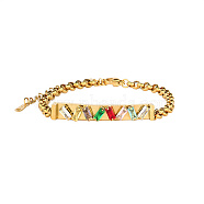 Stainless Steel Link Bracelets, with Colorful Rhinestone, Rectangle, 4-3/4 inch(12cm)(SO5298-1)