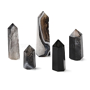 Tower Natural Black Agate Healing Stone Wands, Energy Balancing Meditation Therapy Decors, Hexagon Prism, 17~29x12~29x45~90mm(G-A096-02L)