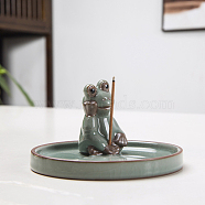 Porcelain Incense Burners, Flat Round with Frog Incense Holders, Home Office Teahouse Zen Buddhist Supplies, Dark Sea Green, 100x60mm(INBU-PW0001-01C)