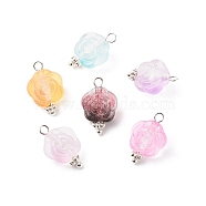 Two Tone Spray Painted Transparent Acrylic Pendants, with Iron Finding, Flower, Silver, 18x12x8.5mm, Hole: 2~2.5mm(PALLOY-JF01835-02)