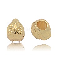 Nickel Free & Lead Free Golden Alloy European Beads, Long-Lasting Plated, Large Hole Ladybug Beads, 10x7x8mm, Hole: 5mm(PALLOY-J219-021-NR)