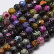 Faceted Natural Fire Crackle Agate Beads Strands, Round, Dyed & Heated, Colorful, 4mm, Hole: 0.8mm, about 90~92pcs/strand, 14 inch(35.6cm)(G-F447-4mm-A07)