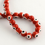 Round Handmade Evil Eye Lampwork Beads, Red, 10mm, Hole: 1mm, about 38pcs/strand, 14.1 inch(LAMP-R114-10mm-05)