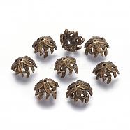 Tibetan Style Bead Caps, Lead Free and Nickel Free, Flower, Antique Bronze, 10x15x15mm, Hole: 2mm(TIBE-A23247-AB-FF)