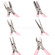 45# Carbon Steel Jewelry Plier Sets, Polishing, Pink, 10.25~14x6.8~8.95x0.8~1cm, 6pcs/set(PT-SC0001-09)