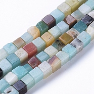 Natural Flower Amazonite Beads Strands, Cube, 4~4.5x4~4.5x4~4.5mm, Hole: 0.8mm, about 96pcs/strand, 15.75 inch(40cm)(G-D0020-06B)