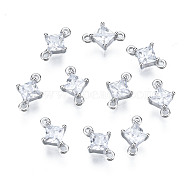 Long-Lasting Plated 925 Sterling Silver Cubic Zirconia Links, Nickel Free, Rhombus, Real Platinum Plated, 7.5x5x2.5mm, Hole: 0.5mm(STER-ZX003-03P-NF)
