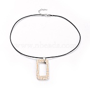 Raffia Woven Pendants Necklaces, with Cowhide Leather Cord and 304 Stainless Steel Findings, Rectangle, Bisque, 17.71 inch(45cm), 1.7mm(NJEW-JN02360-02)