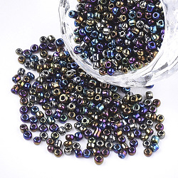 Opaque Glass Seed Beads, Rainbow Plated, Round, Colorful, 3mm, Hole: 1mm, about 10000pcs/bag(SEED-S023-01B-09)