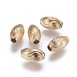 Electroplate Brass Corrugated Beads, Long-Lasting Plated, Oval, Light Gold, 12x7mm, Hole: 2.5mm(X-KK-F789-35G)