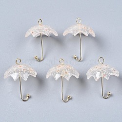 Printed Acrylic Pendants, with Golden Plated Brass Findings, 3D Umbrella with Flower Pattern, Old Lace, 22~24x18x18mm, Hole: 1.2~1.8mm(KY-S163-397A)