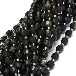 Natural Golden Sheen Obsidian, Beads Strands, with Seed Beads, Faceted, Bicone, Double Terminated Point Prism Beads, 5~7x6mm, Hole: 0.8mm, about 48pcs/strand, 15.55 inch(39.5cm)(G-O201B-20)