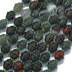 Natural Africa Bloodstone Beads Strands, Bell, with Seed Beads, 11x10mm, Hole: 1.4mm, about 31pcs/strand, 15.35''(39cm)(G-K389-D22-01)