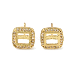 Brass Micro Pave Cubic Zirconia Stud Earring Findings, Rack Plating, Long-Lasting Plated, Square, Golden, Tray: 4.5x4.5mm, 9x9mm(KK-F891-13G)