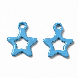 Spray Painted 201 Stainless Steel Charms, Star Charms, Deep Sky Blue, 10.5x9x1mm, Hole: 1.2mm(STAS-G304-29C)