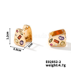 Trapezoid Copper & Colorful Diamond Ear Studs Women Fashion Earrings Jewelry, Golden, 12x9x10mm(BJ9582)