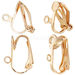 Beebeecraft 40Pcs 2 Style 304 Stainless Steel Clip-on Earrings Findings, with Loops, for Non-pierced Ears, Real 18K Gold Plated, 12~16x6~12x7.5~9mm, Hole: 1.2~1.8mm, 20Pcs/style(STAS-BBC0003-99)