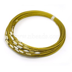 201 Stainless Steel Wire Necklace Cord, Nice for DIY Jewelry Making, with Brass Screw Clasp, Gold, 17.5 inch, 1mm, clasp: 12x4mm(TWIR-SW001-6)