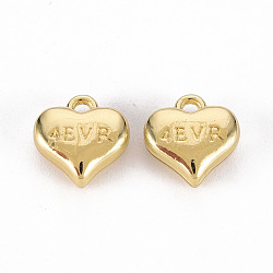 Rack Plating Alloy Charms, Cadmium Free & Lead Free, Heart with Word 4EVR, Light Gold, 10x10.5x4.5mm, Hole: 1.4mm(PALLOY-N155-92-RS)