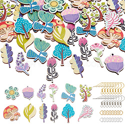 ARRICRAFT DIY Plant Earring Making Kit, Including Iron Earring Hooks, Printed Basswood Pendants, Tree & Leaf & Flower & Mushroom, Mixed Color, 220Pcs/box(DIY-AR0003-33)