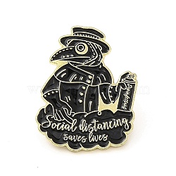 Plague Doctor Enamel Pin, Light Gold Alloy Word Social Distancing Saves Lives Brooch for Clothes Backpack, Black, 30.5x24x1.5mm(JEWB-I022-11E-LG)