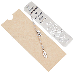 1Pc 304 Stainless Steel Bookmark, Rectangle with Flower with 1Pc Paper Bags, Stainless Steel Color, 150~260x55x0.6mm(AJEW-CP0003-87B)