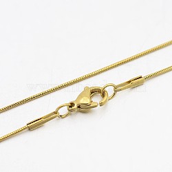 Ion Plating(IP) Herringbone Chain Necklace for Men, 304 Stainless Steel Round Snake Chain Necklaces, with Lobster Claw Clasps, Golden, 1.0mmx18.00 inch(45.72cm)(NJEW-A288B-0.8-G)