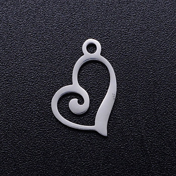 304 Stainless Steel Heart Charms, Hollow, Laser Cut, Stainless Steel Color, 13x10x1mm, Hole: 1.4mm