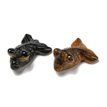 Natural Tiger Eye Carved Healing Goldfish Figurines, Reiki Energy Stone Display Decorations, 21.5x29~29.5x37~39mm