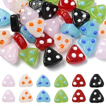 30Pcs 6 Colors Handmade Lampwork Beads, Bumpy Triangle, Mixed Color, 12.5~14.5x14~14.5x7~8.5mm, Hole: 1.6~1.8mm, 5pcs/color 