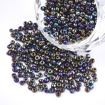 Opaque Glass Seed Beads, Rainbow Plated, Round, Colorful, 3mm, Hole: 1mm, about 10000pcs/bag