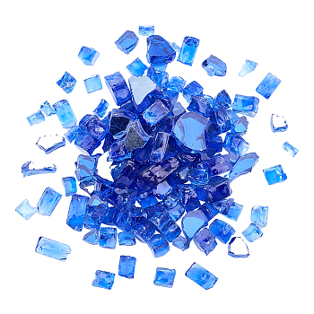 Reflective Tempered Fire Glass Chips, for Fireplace Fire Pi, Blue, 7~16.5x12.5~25.5x10mm