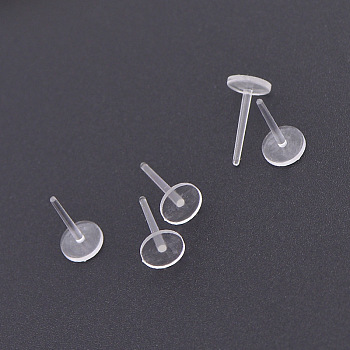 Plastic Flat Round Stud Earring Findings, Clear, 6mm, pin: 1mm