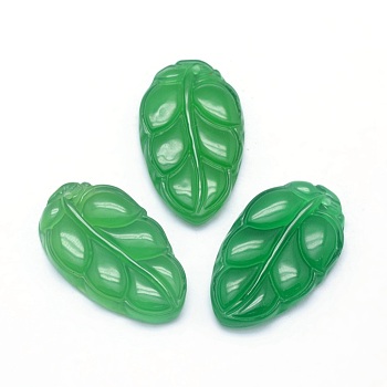 Natural Green Agate Pendants, Leaf, 29x17x4mm, Hole: 1mm