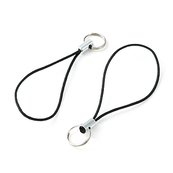 100Pcs Nylon Cord Mobile Making Cord Loops, with Iron Findings, Platinum, Black, 60x0.8mm