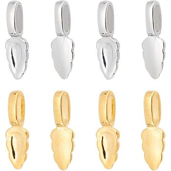 8Pcs 2 Style 304 Stainless Steel Glue-on Flat Pad Pendant Bails, Golden & Stainless Steel Color, 23x7.5x1.5~6mm, Hole: 3~3.5x7~7.5mm, Tray: 3x7mm, 4Pcs/style