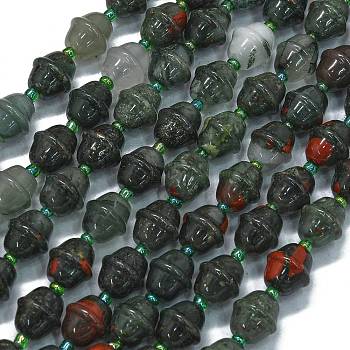 Natural Africa Bloodstone Beads Strands, Bell, with Seed Beads, 11x10mm, Hole: 1.4mm, about 31pcs/strand, 15.35''(39cm)