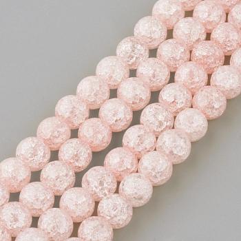Synthetic Crackle Quartz Beads Strands, Round, Dyed, Pink, 10mm, Hole: 1mm, about 40pcs/strand, 15.7 inch